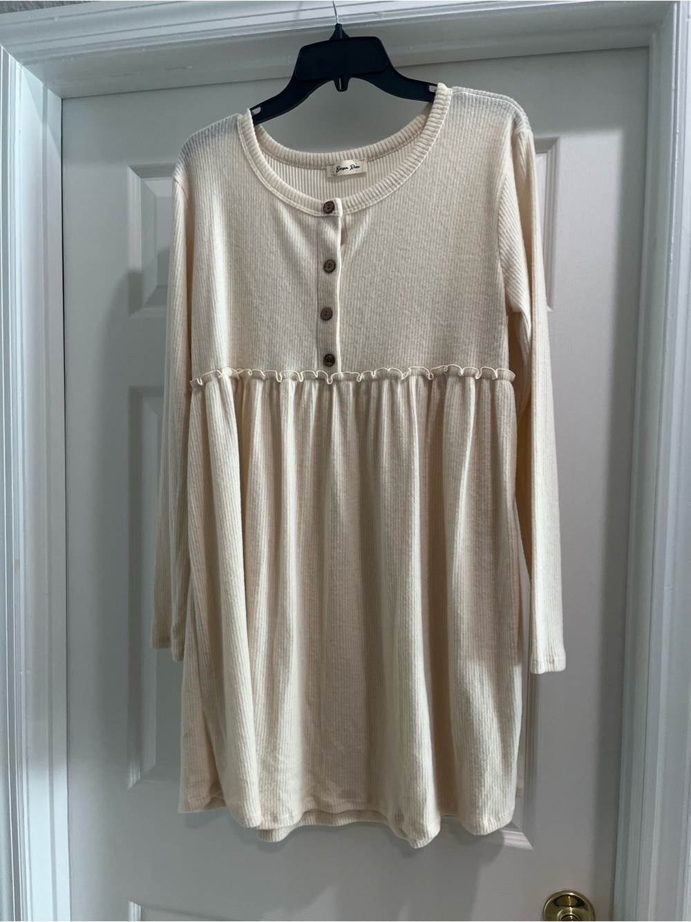 Beeson River Cream Ribbed Henley Babydoll Mini Dress